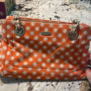 Orange and white checked Kate Spade bag. Medium size